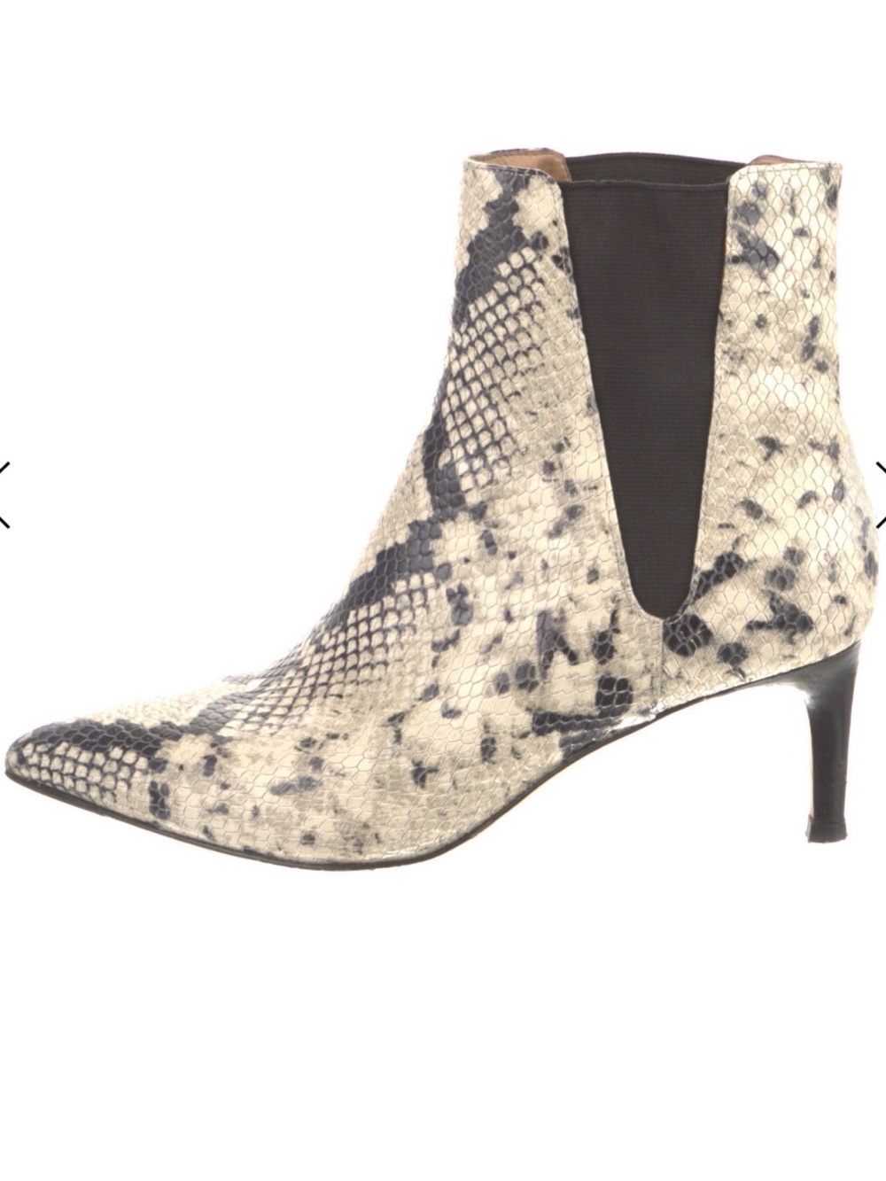 Joie Snake-Print Pointed Toe Ankle Boot in Ivory and Black